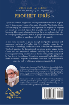 Book cover and back cover of 'Prophet Idris' with Arabic text and a portrait.