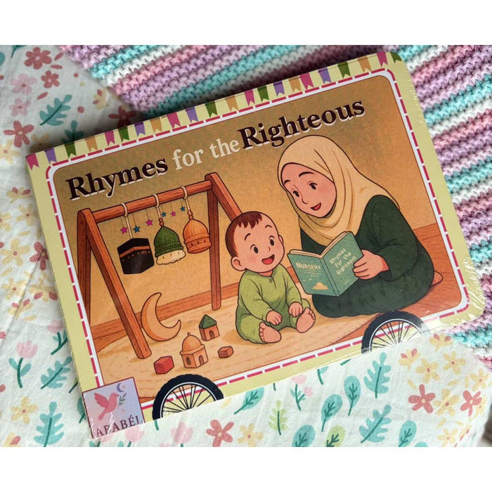 Children's book titled 'Rhymes for the Righteous' on a colorful blanket